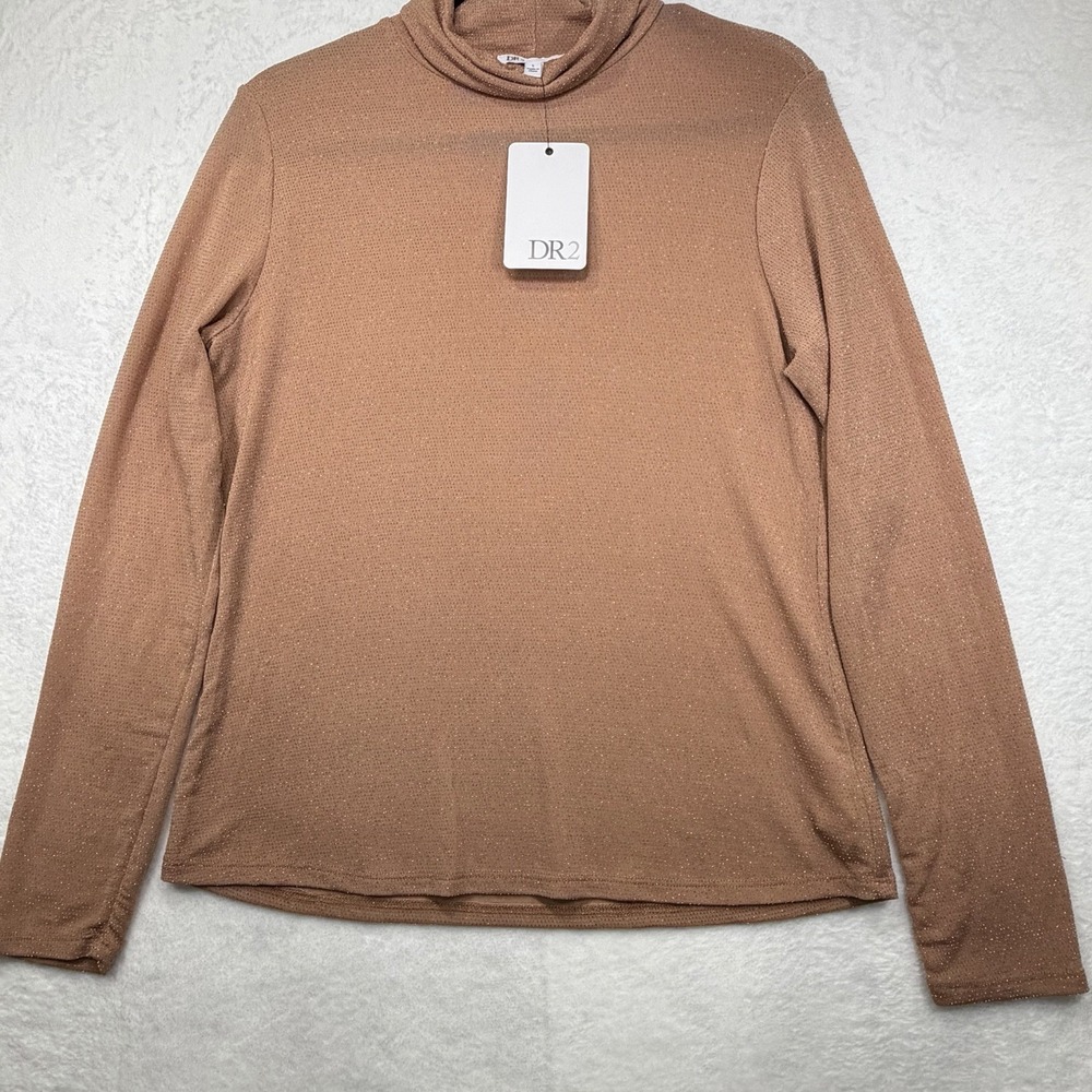 DR2 Turtleneck Sweater Womens Large Rose Gold Metallic Long Sleeve Pullover Top